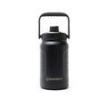 Black insulated water bottle with handle on a white background
