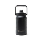 Black insulated water bottle with handle on a white background