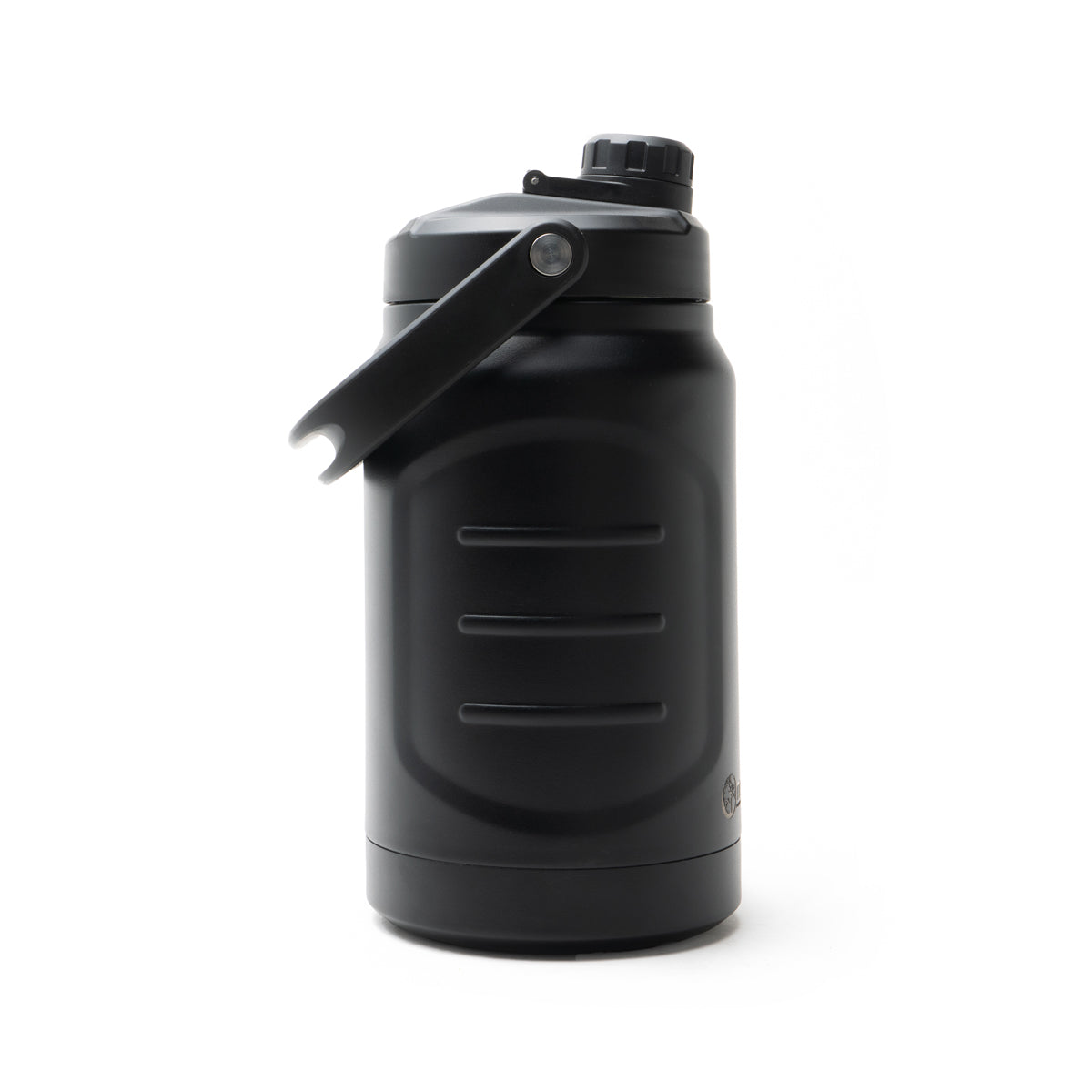 Black water bottle with a cap on a white background