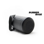 Black container with a rubber base on a white background, featuring the text 'Rubber Base'.