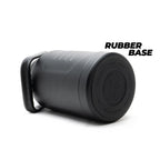 Black container with rubber base on a white background