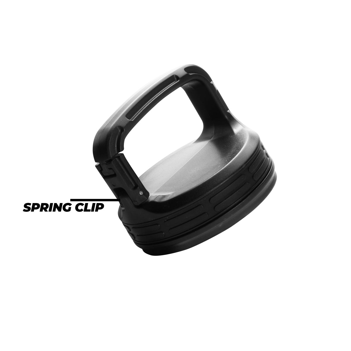 Black spring clip on a white background